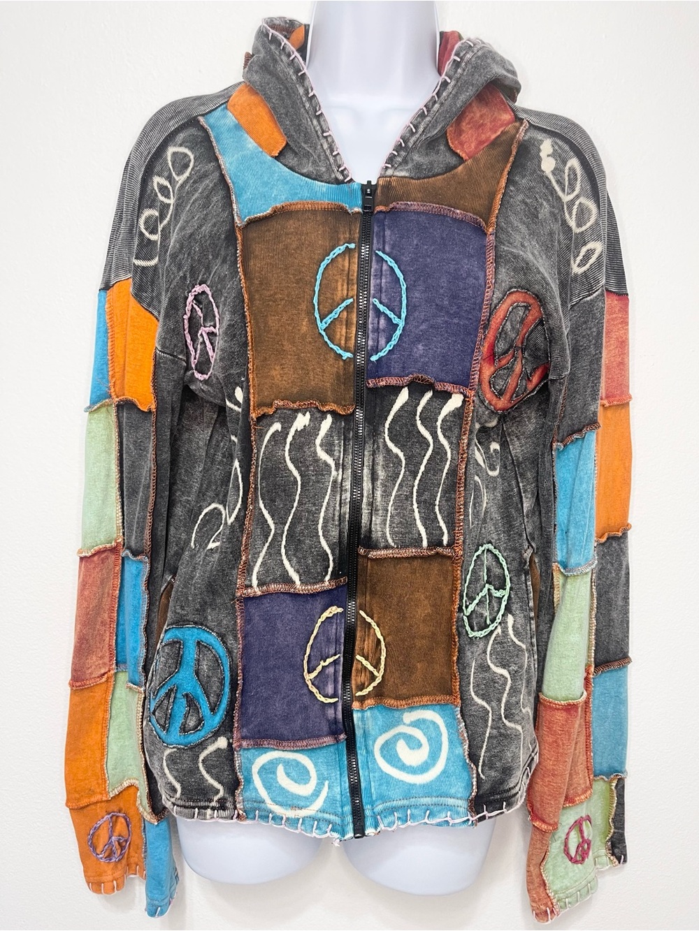 Shop Therapy Boho Hippie Patchwork Full Zip Up Hoodie PTP 20”-24” EUC